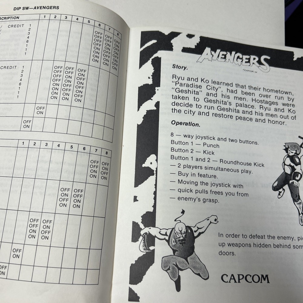 Original Avengers Capcom   arcade video game owners manual