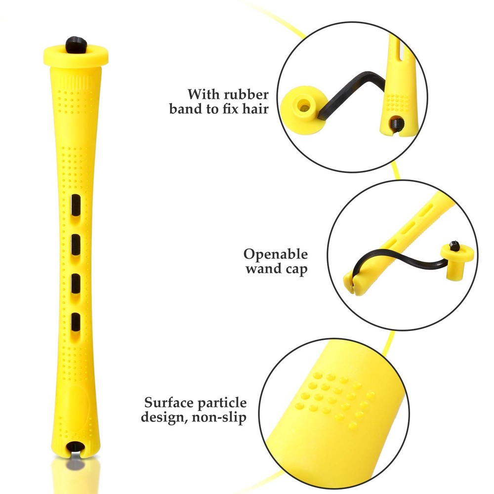 Cold Wave Perm Rods - 48 Plastic Hair Rollers in 2 Sizes, Yellow