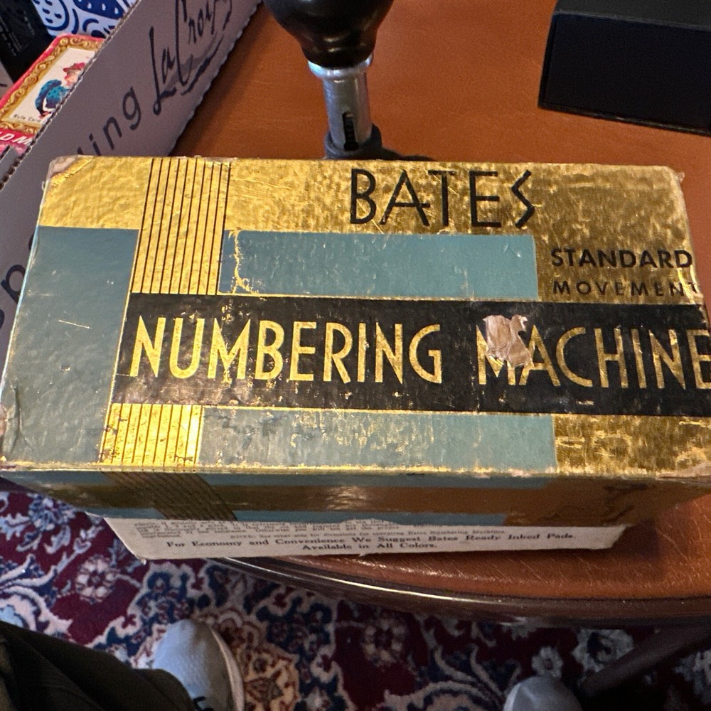 Vintage BATES 5 Wheel Numbering Machine With Box Instructions