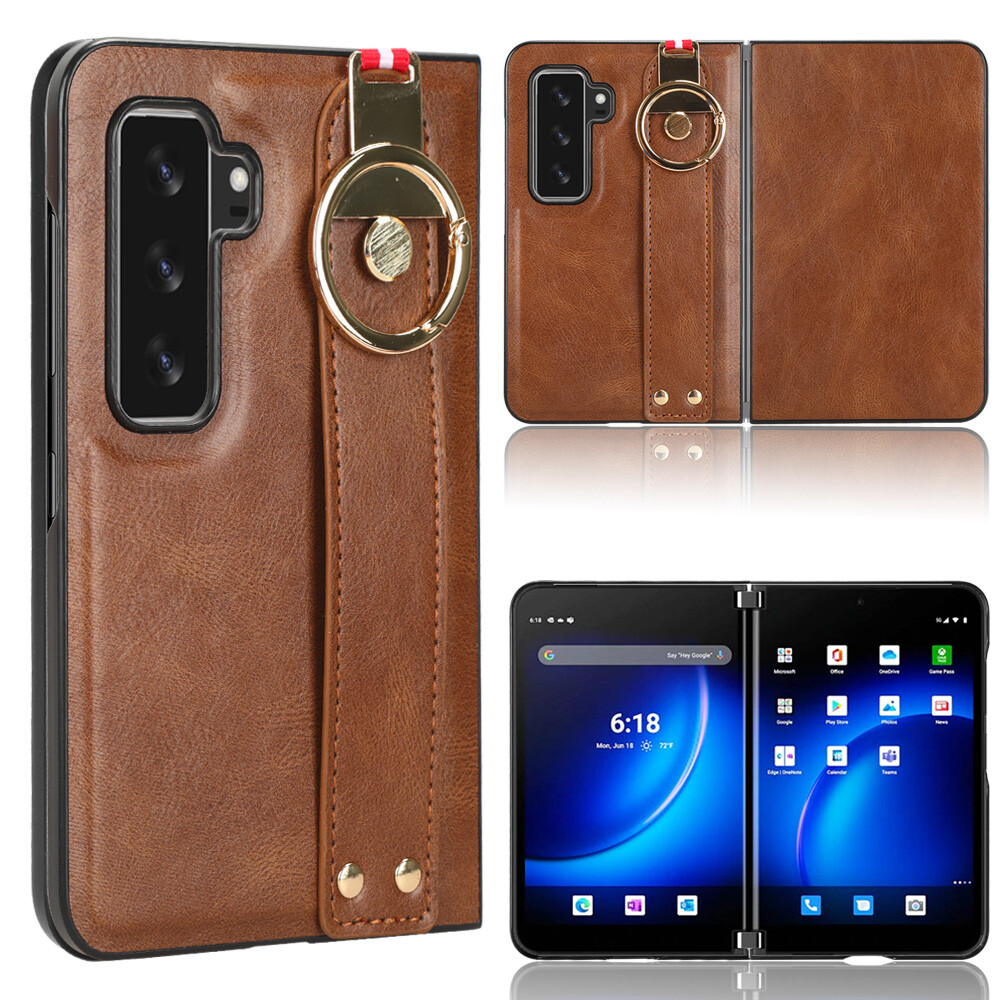 For Microsoft Surface Duo 2, Luxury Shockproof Leather Case Cover With Strap