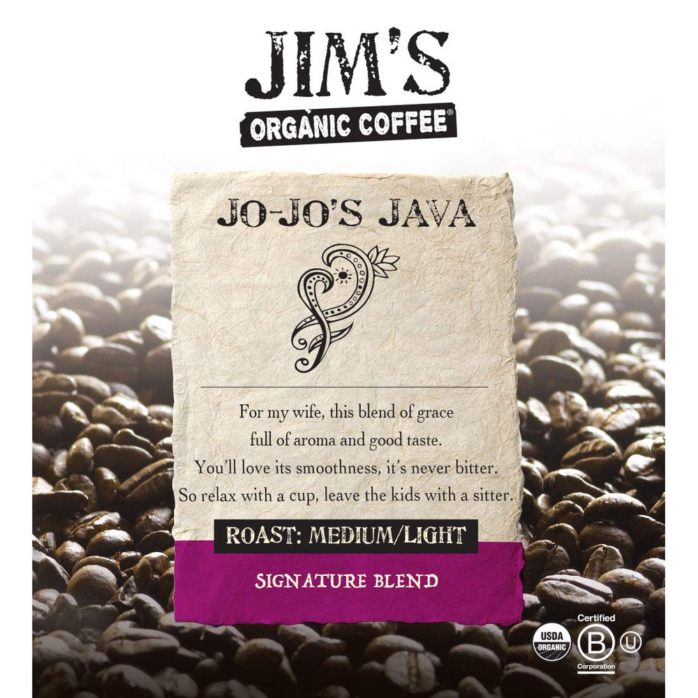Jim’S Organic Coffee – Jo-Jo’S Java Blend – Medium/Light Roast, Ground Coffee,
