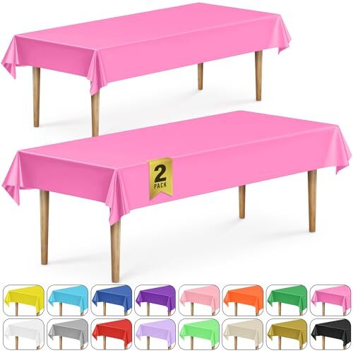2 Rectangular Tablecloths BPA-Free Plastic, 54 2 Pack - Rectangle Fuchsia Pink