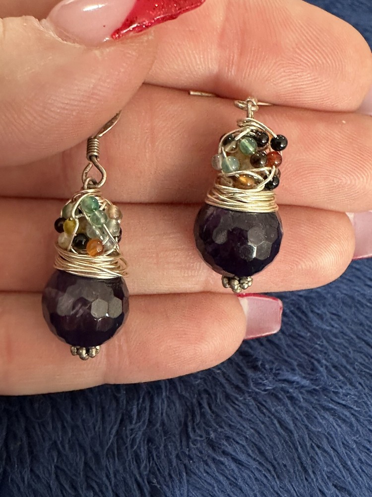 Sterling silver 925 handmade beaded drop dangle earrings
