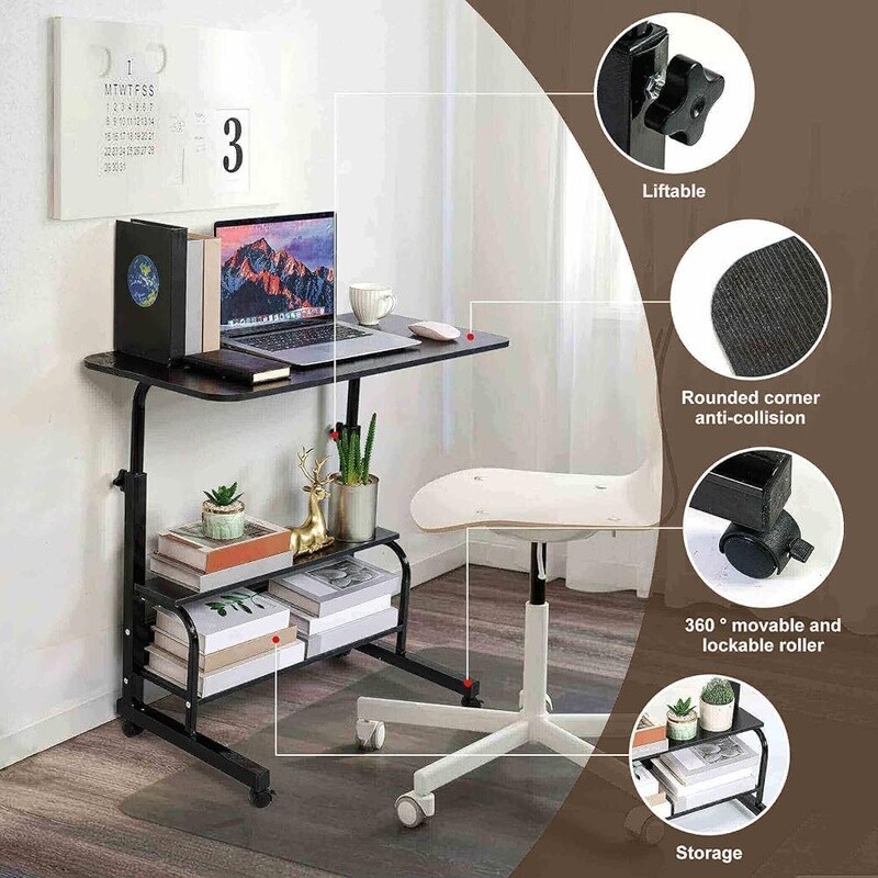 Adjustable Mobile Computer Desk Rolling Table W/ Wheels Home Office Study New