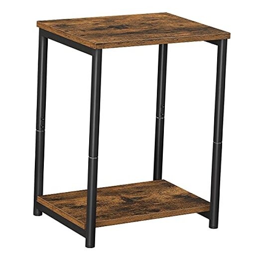 End Table, Side Table with Storage Shelf, Slim Night 1 Rustic Brown + Black