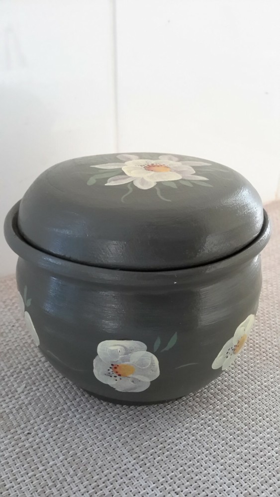 Vintage 1997 Handmade Hand Painted Ceramic Covered Dish Signed On Bottom