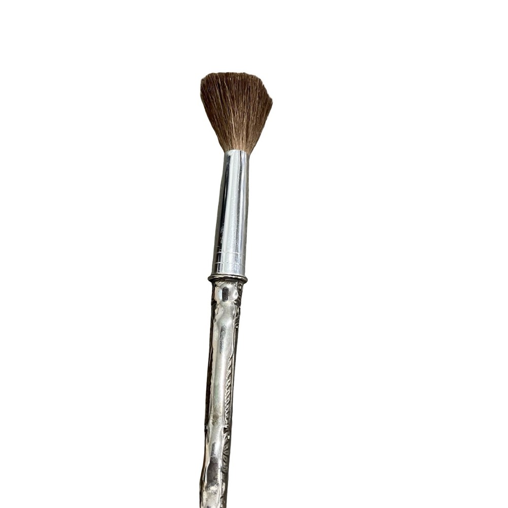 Vintage Silver-Plated Makeup Vanity Brush Pompadour Pattern Design Soft Bristles