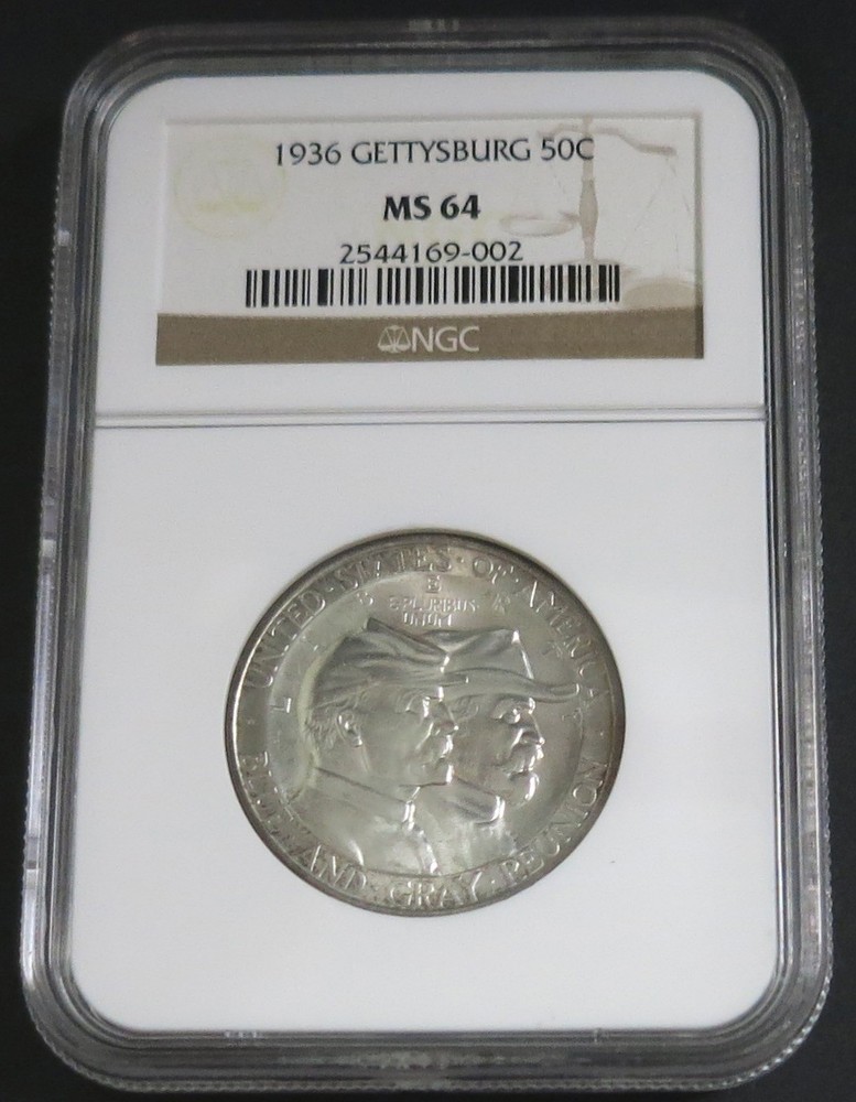 1936 Gettysburg Commemorative Silver Half Dollar 50C - NGC MS64 - Great Luster