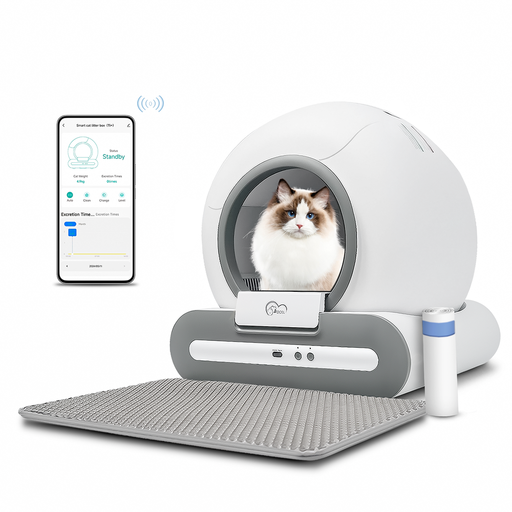 DOEl Self Cleaning Automatic Cat Litter Box 65L w/ Mat & Trash Bag APP Control