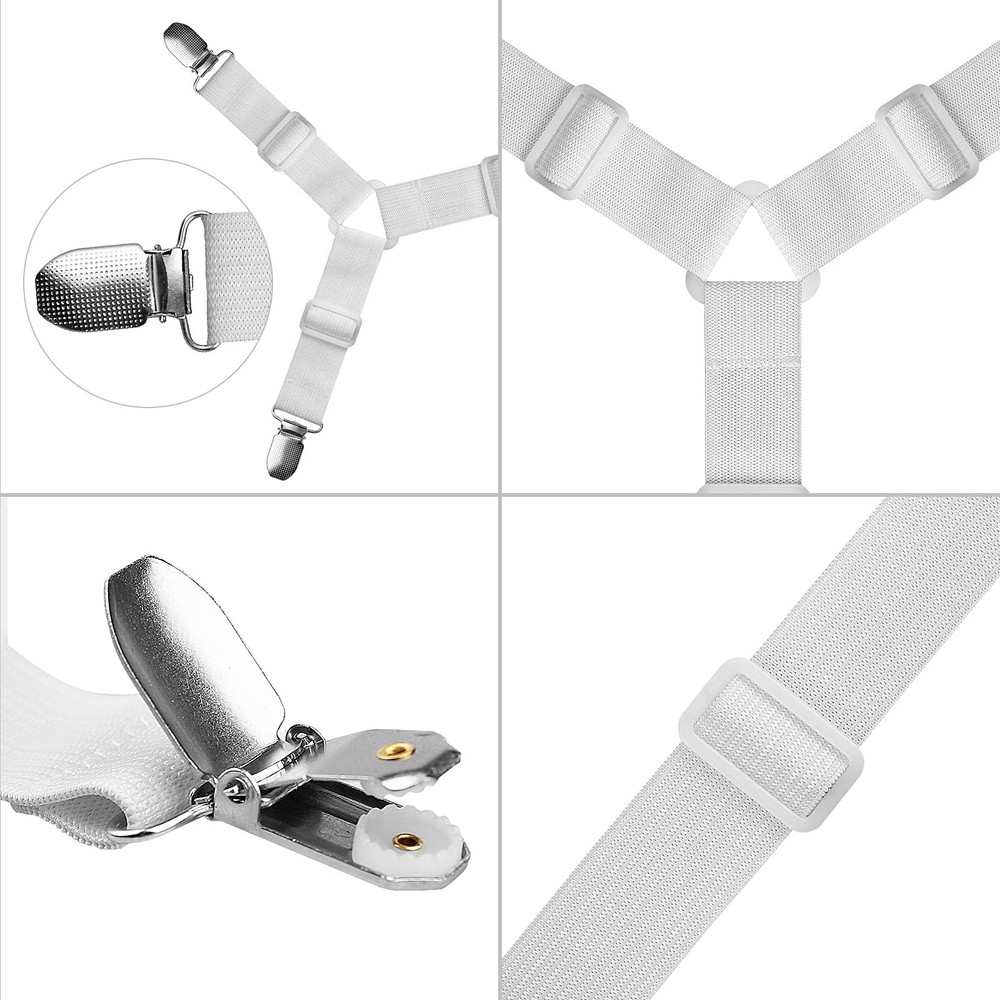 Bed Suspenders, 4 Pcs(2 Sets) Adjustable Bed Holder Straps Fitted Clips Keepi...
