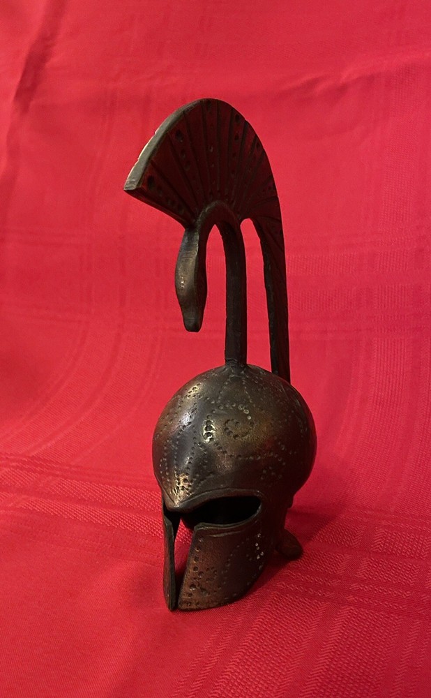 Solid Brass - Roman Gladiator Trojan Warrior Serpent Helmet-Hand Bell - Antique