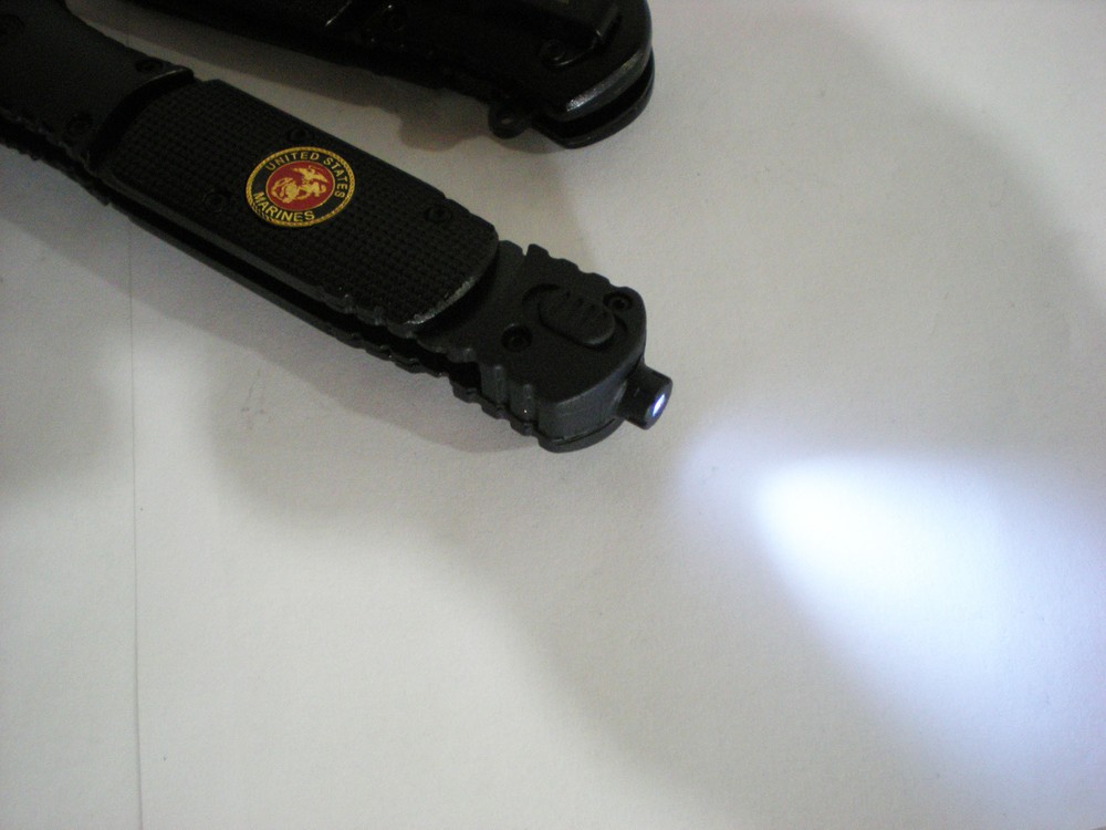 US MARINE Semper Fi ASSISTED BLADE SPEAR POINT KNIFE LED Flashlight
