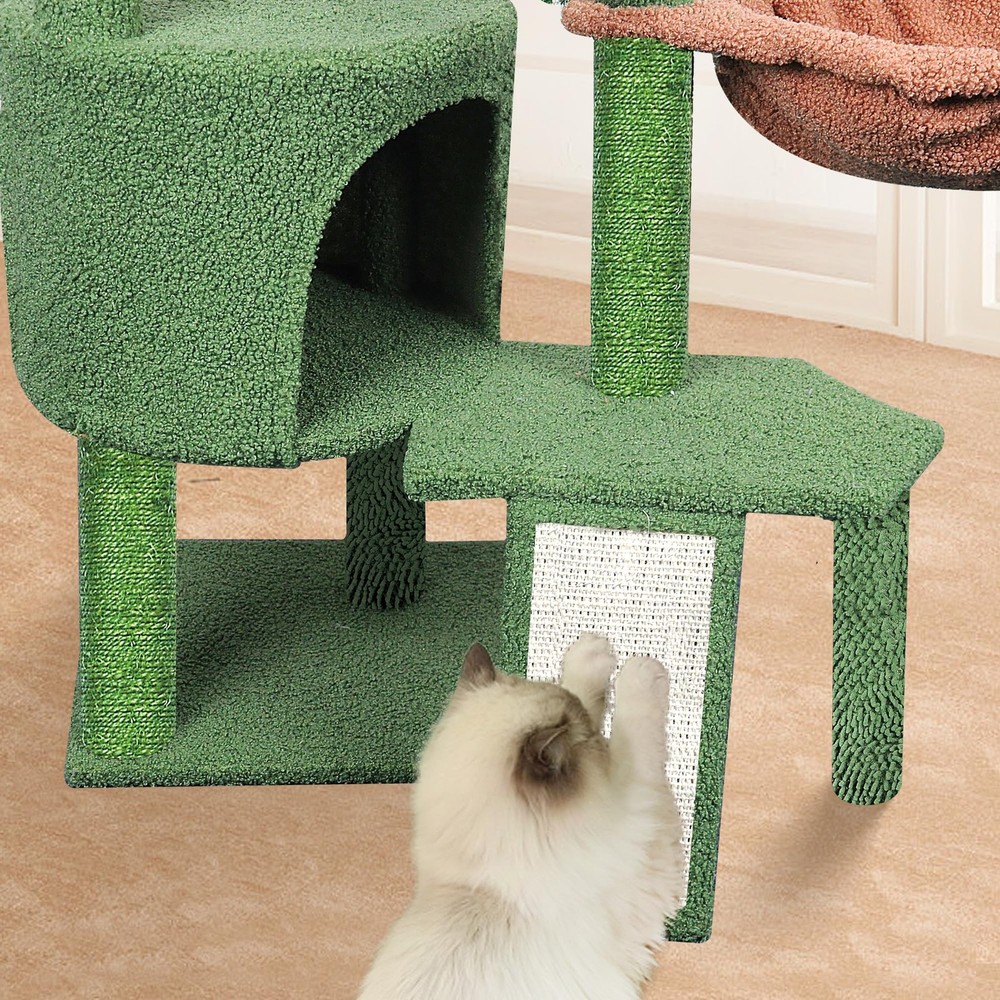 Wang Xin Three Layer Cat Tree with Cat Condo Scratch Pad and Two Hammocks,Gre...
