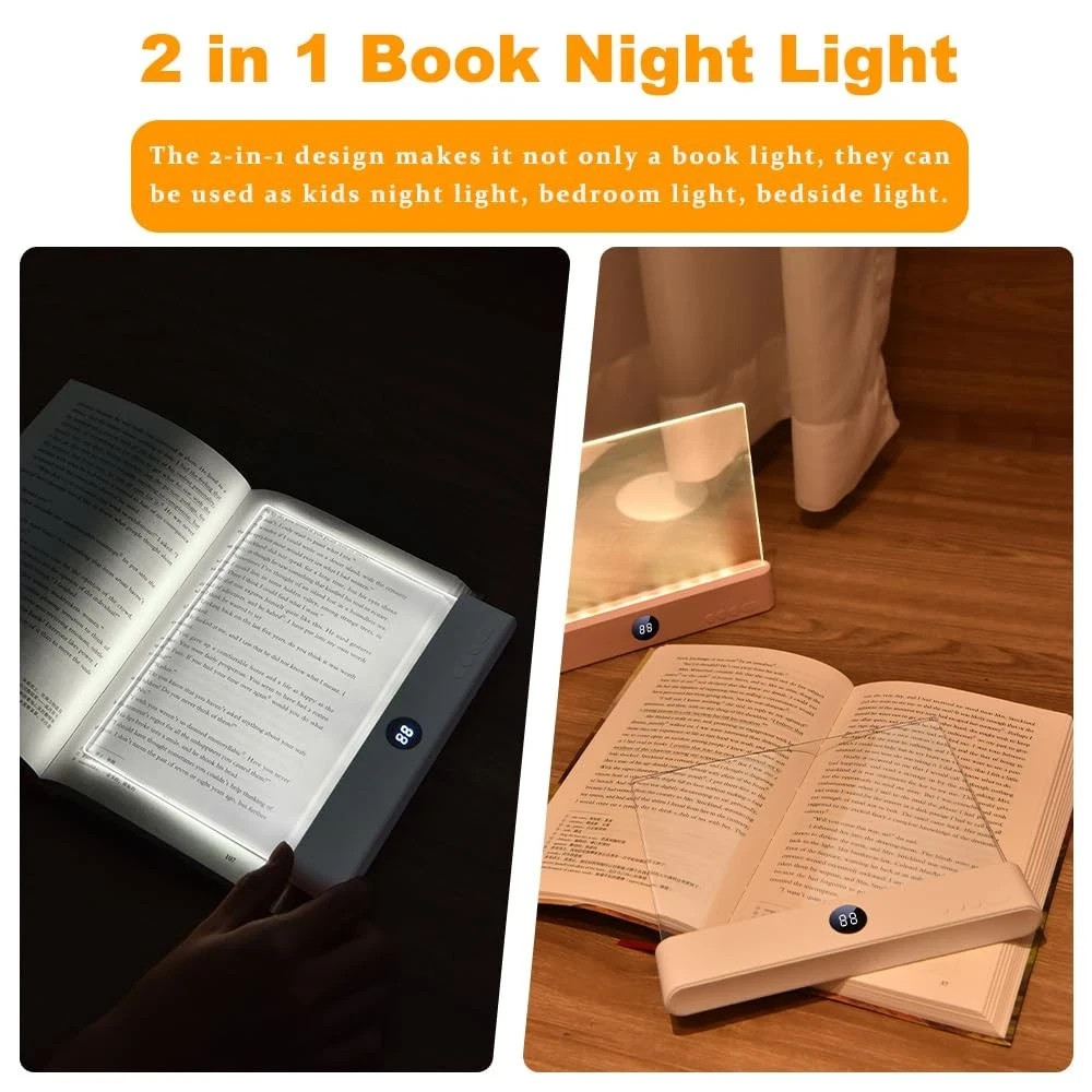 Book Light, Rechargeable Clear LED Flat Reading Light with 3 Colors Timer, D...