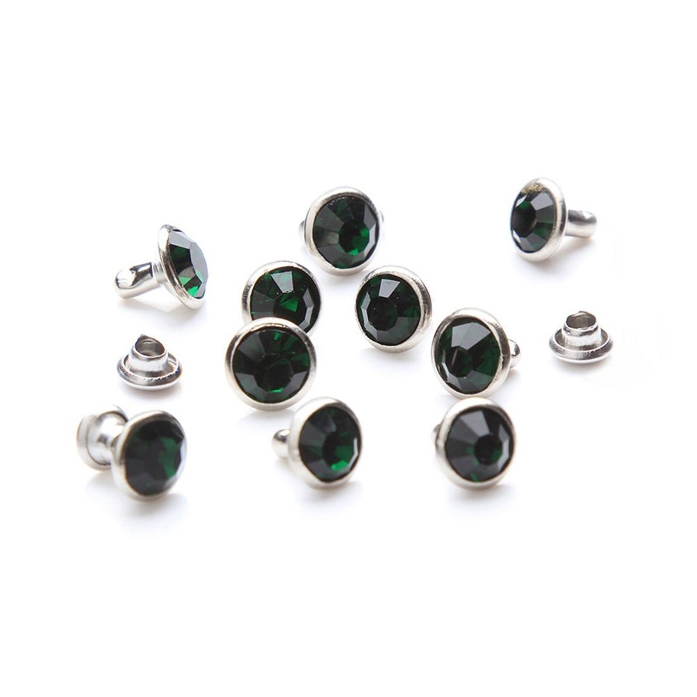 100PCS Emerald Crystal Rivets 6mm Silver Double Cap Studs for Leather Crafts