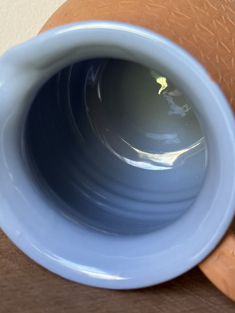 Vintage Terracotta Pitcher With Blue Glazed Interior