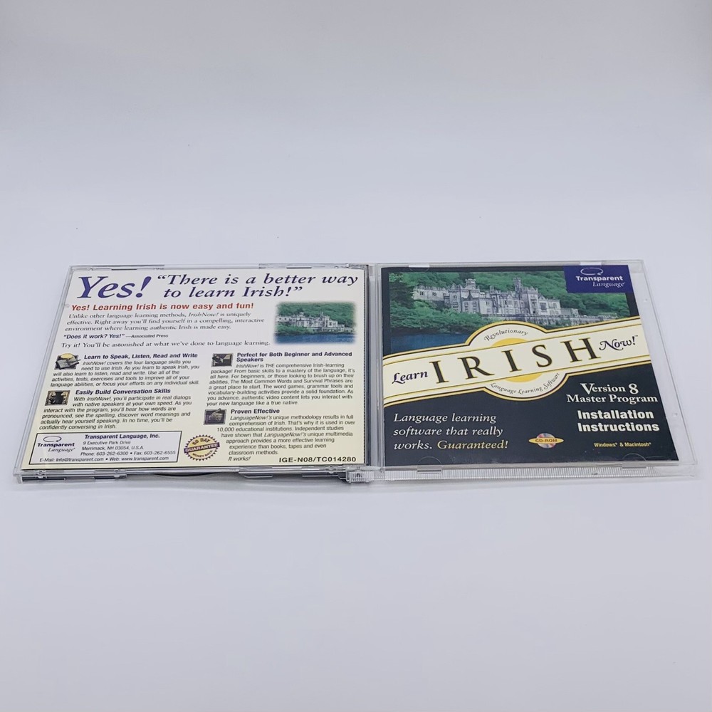 Transparent Language: Learn Irish Now CD-ROM Software Windows Mac Version 8