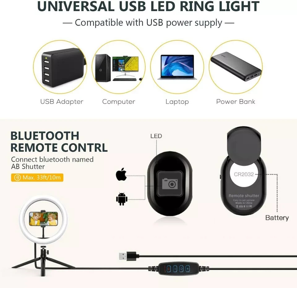 10.2" Ring Light with Stand & Phone Holder and Remote Control, Dimmable LED Ring