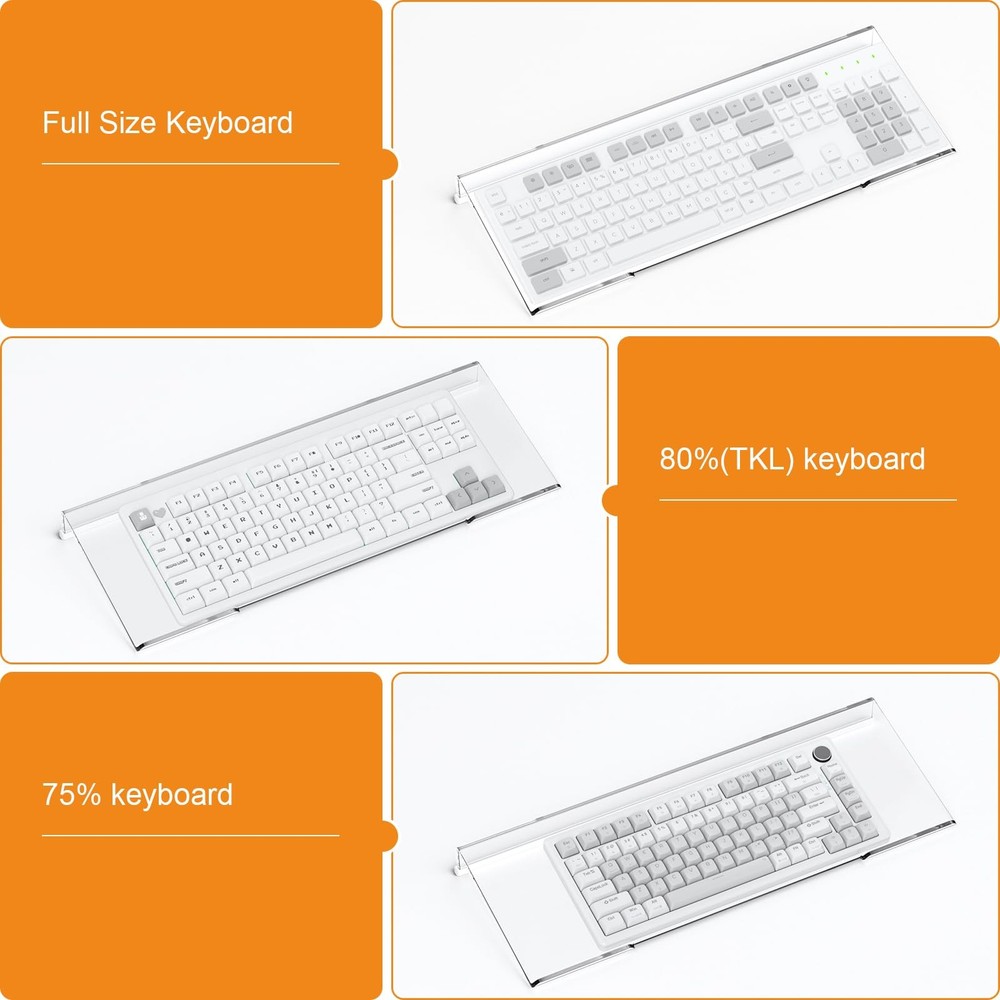 Ergonomic Computer Keyboard Stand Clear Acrylic Riser Tilted Tray White Strip