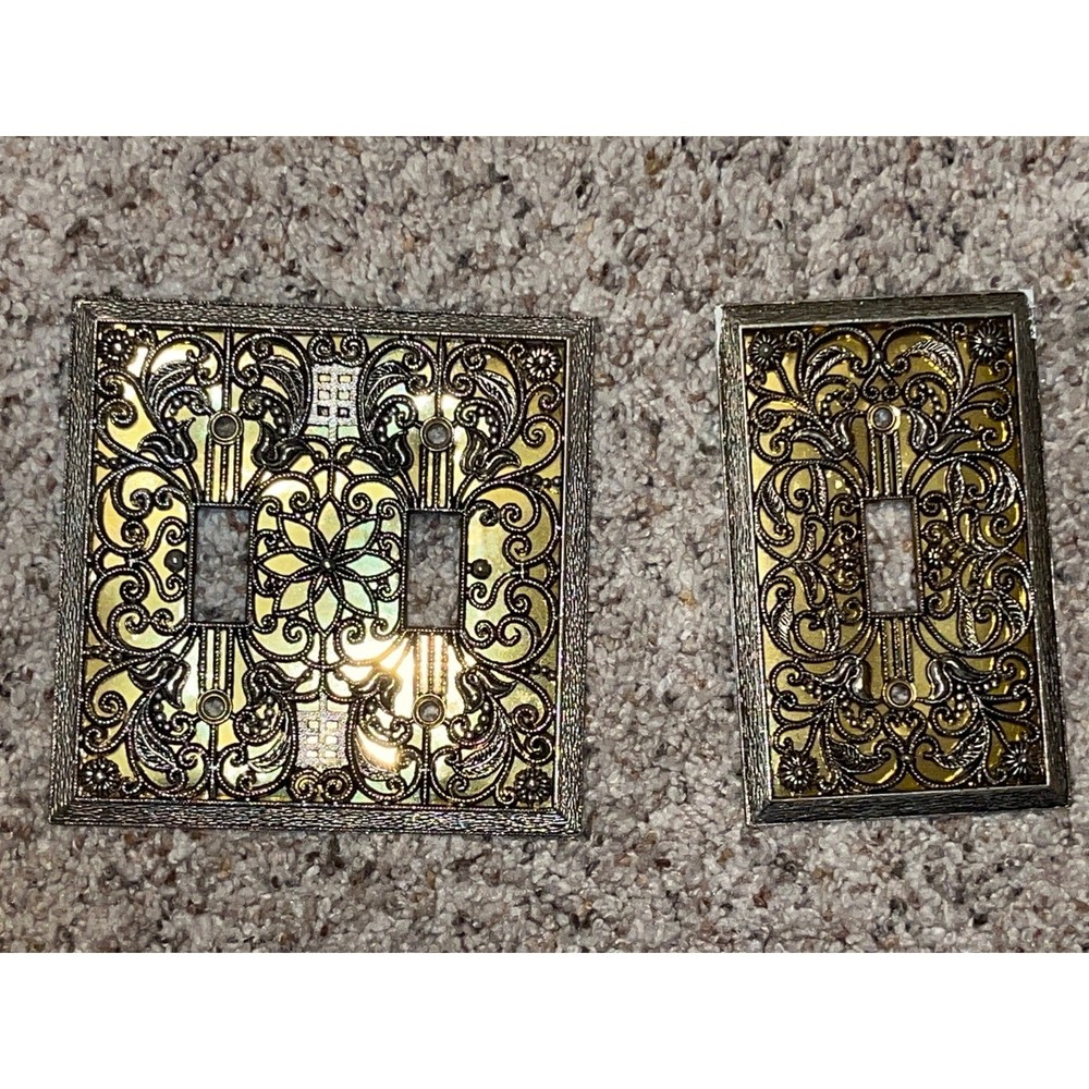(2) Filigree Switch Plates Gold Tone