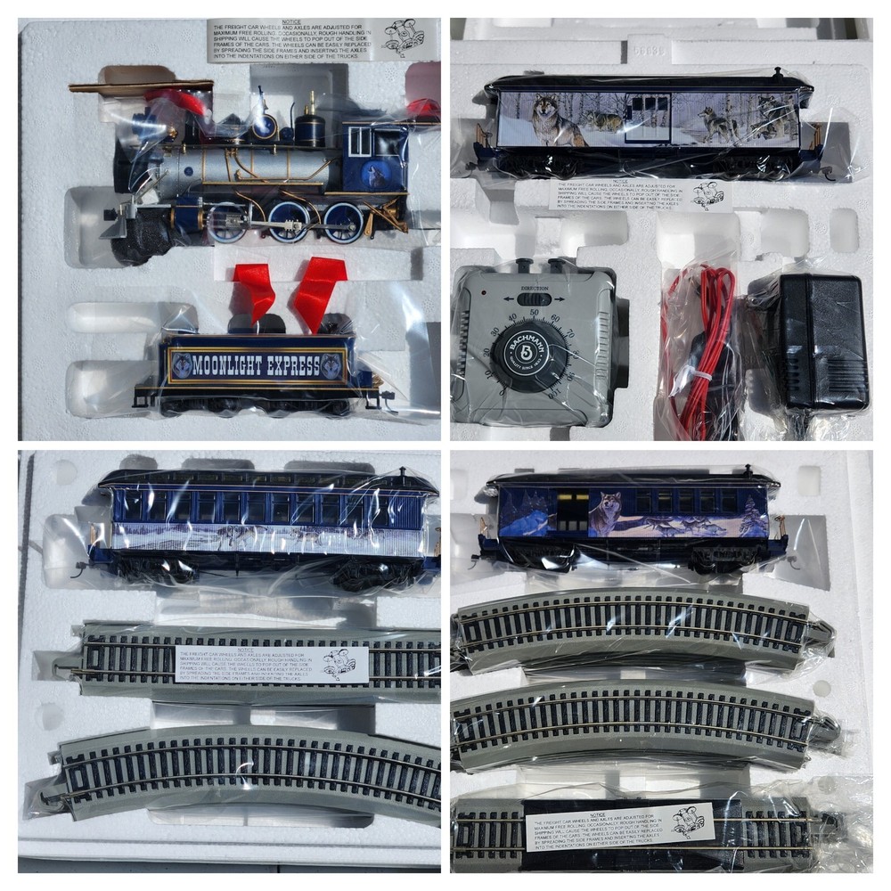NEW HO Train Set Silver Moon Express Wolf Engine Tender 3 Cars Track Controller