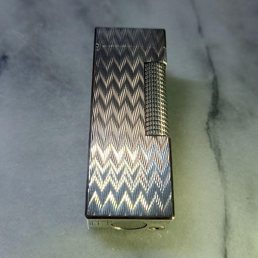 Vintage Dunhill Rolla Gas Lighter Silver Herringbone Working Condition