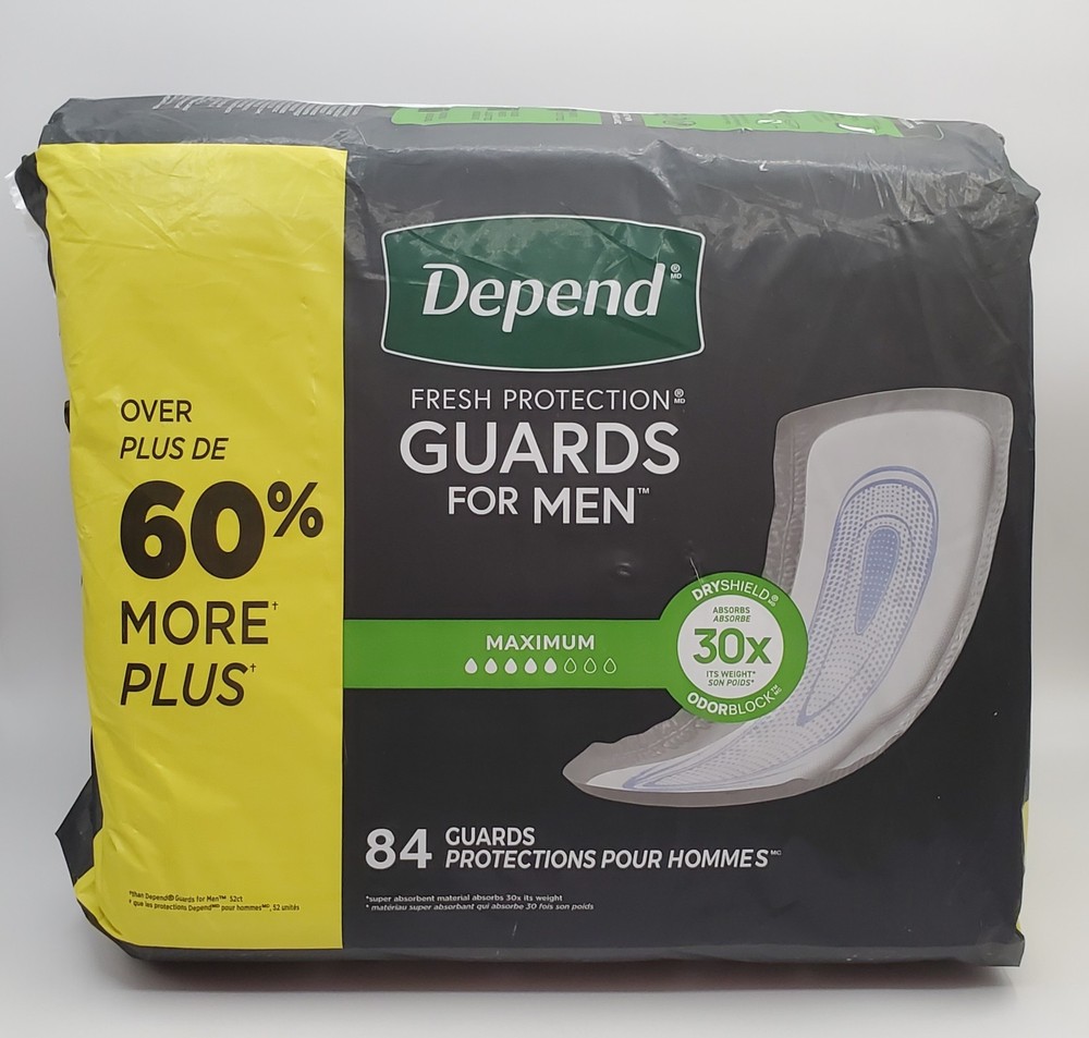 Depend Mens Guards 84ct Maximum Absorbency Bladder Control Pads Dry Odor Shield