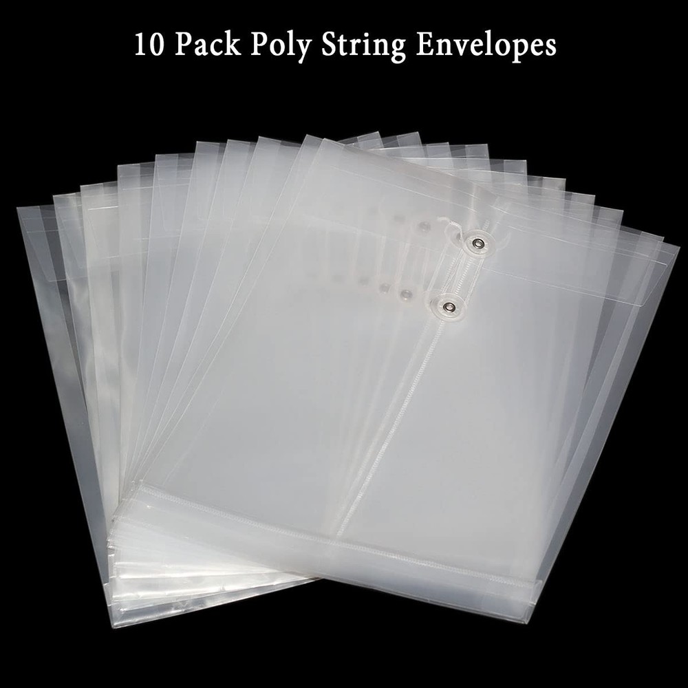 Letter Size Clear Poly Envelopes with String Closure 10 Pack, Plastic Envelop...