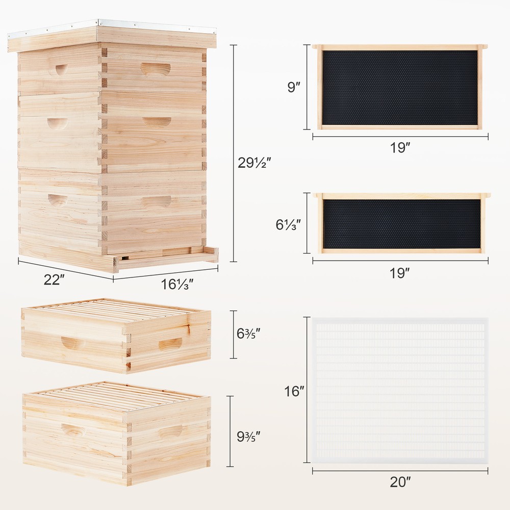 Langstroth Hive Beehive Kit - 30 Frame Box, 20 Deep, 10 Medium Frames
