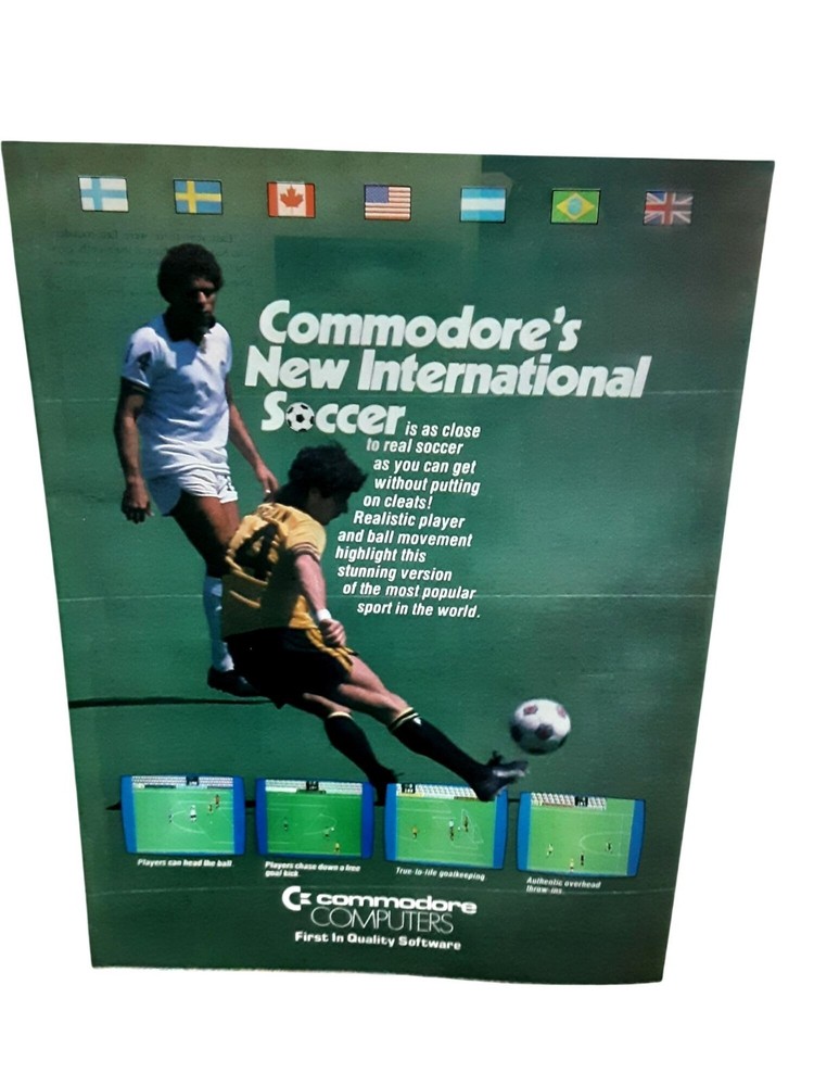 1984 Commodore Computer Soccer Video Game Vintage Print Ad