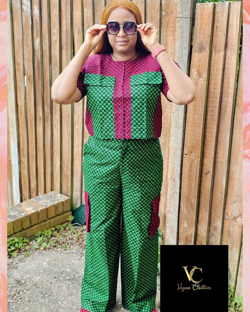 Ankara Two Piece Crop Top With Cargo Trousers