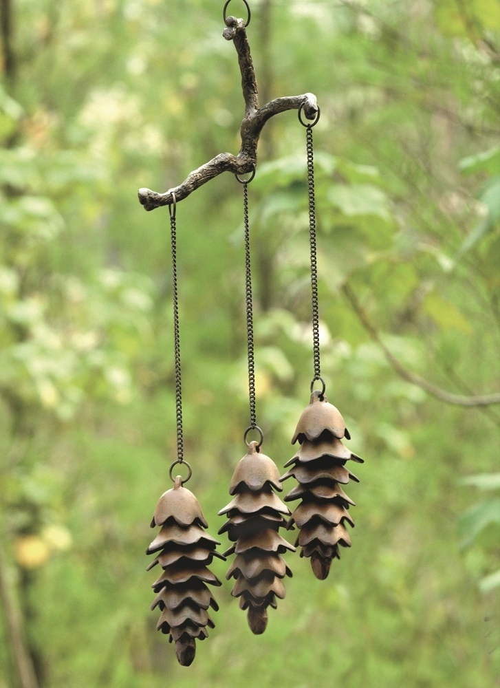 Triple Pinecone Rustic Wind Chime Cast Iron Pine Cone Garden Bells Windchimes