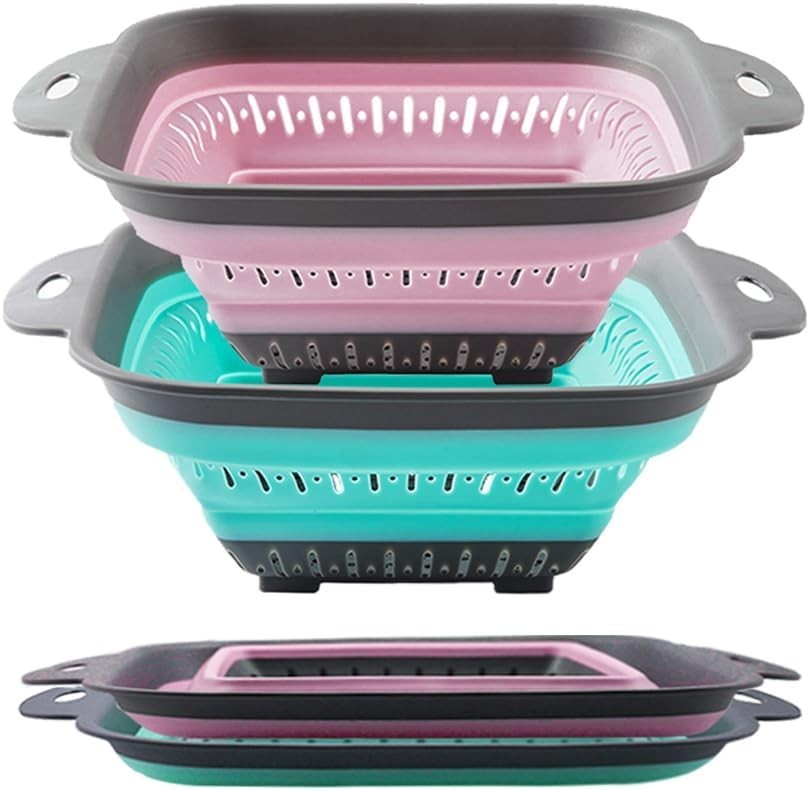 Collapsible Colander Set Square Round Triangles Silicone Kitchen Strainer