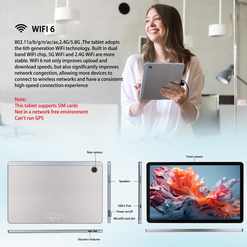11 inch Android 14 Tablets HD Touchscreen Octa-Core 12GB + 128GB Dual Camera
