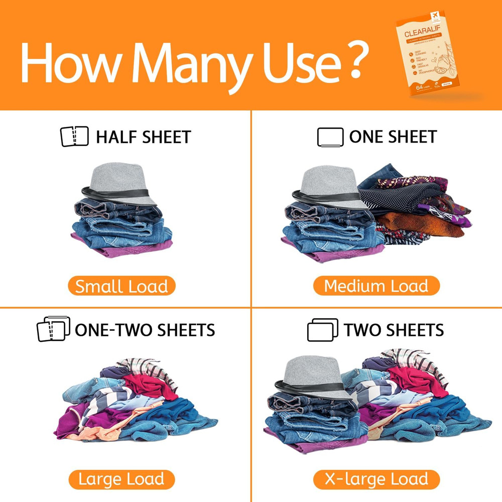 Laundry Detergent Sheets, Orange, 64 Load, Laundry Detergent Strips Eco Friendl