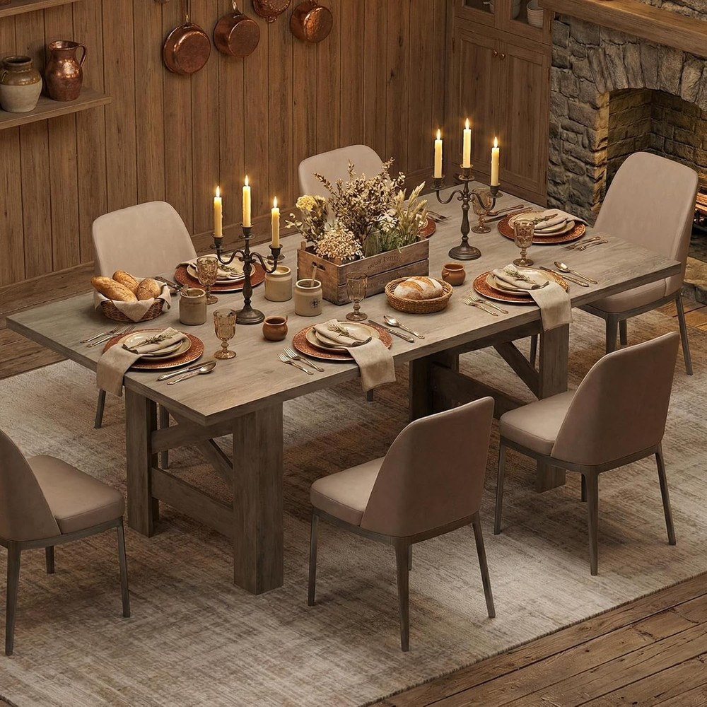 71"L Farmhouse Dining Table 6-8 Rectangular Barn Wooden Kitchen Table