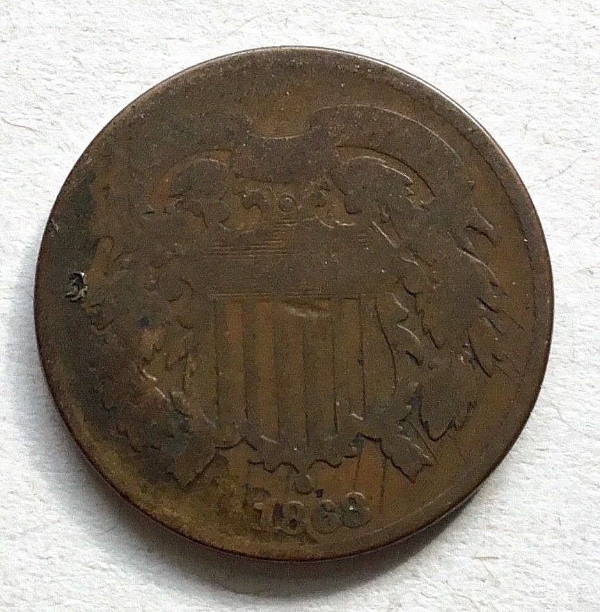1868 Two-cent piece Bronze 2c coin