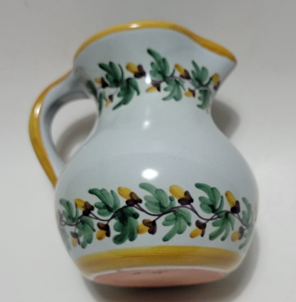 Signed Floral Hand Painted Ceramic Pitcher