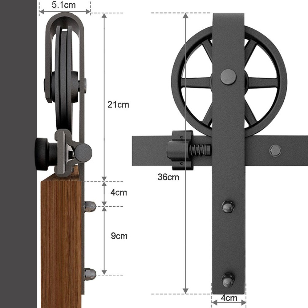 CCJH 4-20FT Sliding Barn Door Hardware Basic Black Roller Kit Single/Double Door