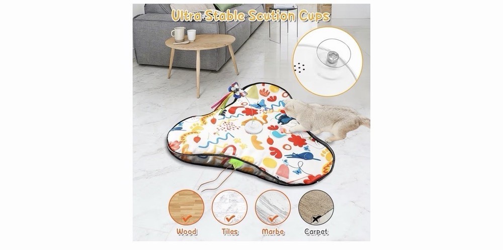 Interactive Cat Toy Play Mat Squeaking Automatic Touch Activated Suction Cups
