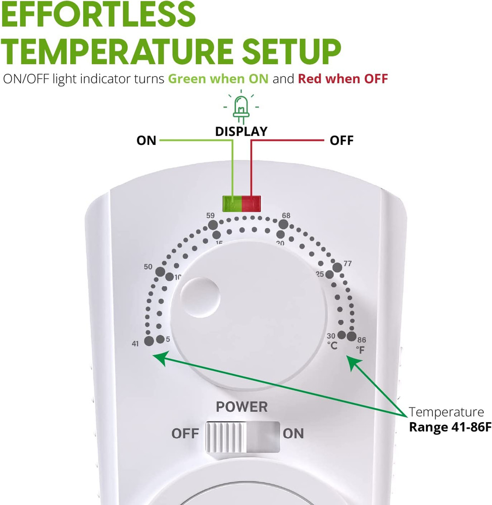 Adjustable - Universal Plugin Heating & Cooling Thermostat - Compatible with Mos