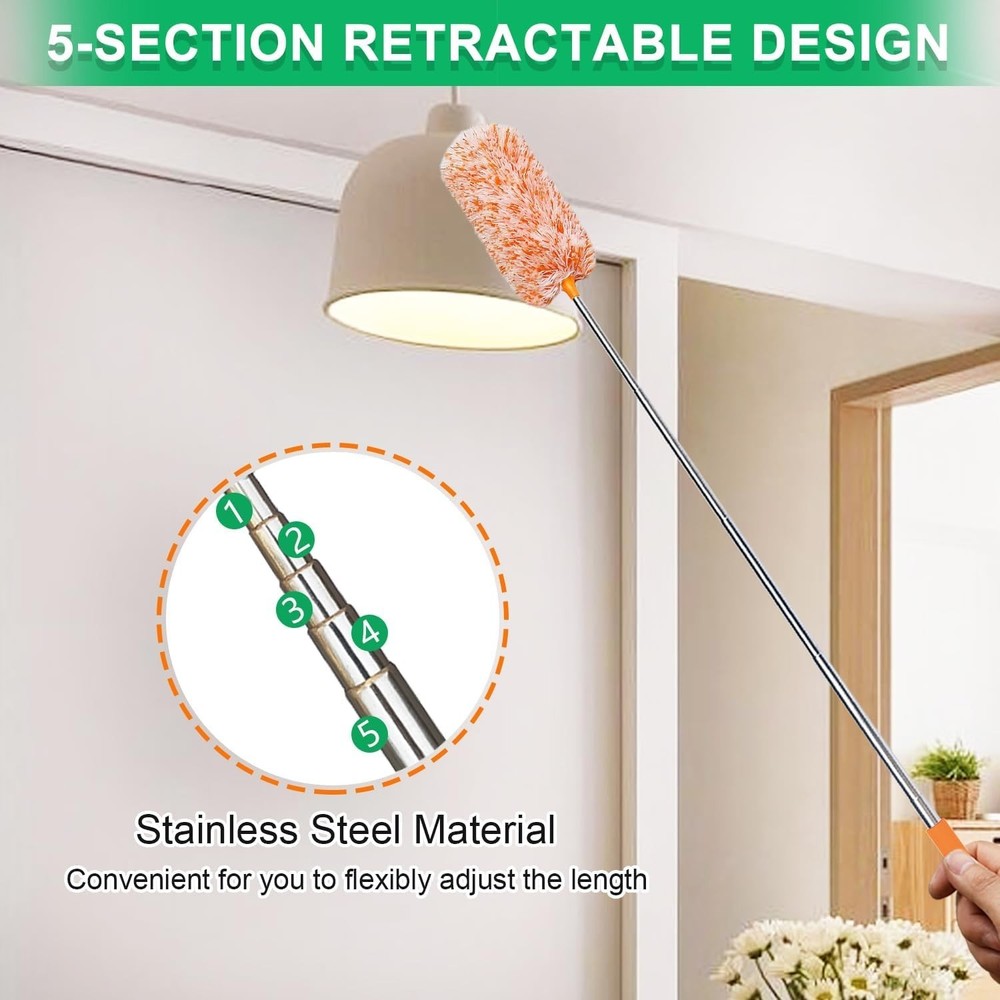 2 Pack Extendable Microfiber Feather Duster Electrostatic Microfiber Head