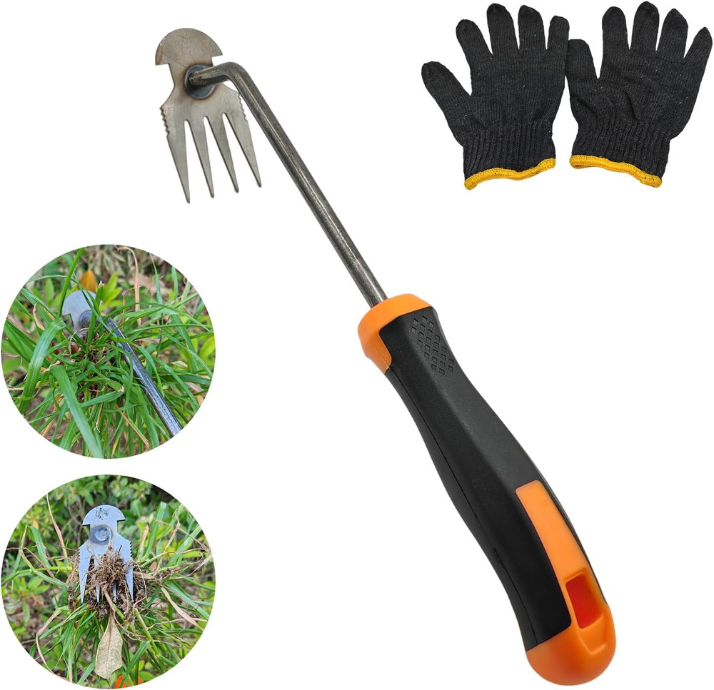 Weed Tool,Garden Weeder Puller Tool with Handle Manual Hand Weeder Tool 4 Teeth