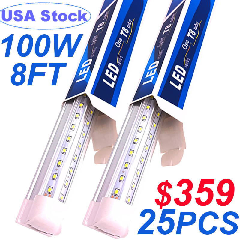25Pack 8Ft LED Shop Lights Fixture 100W T8 LED Tube Light 8' Garage Lights 6500K