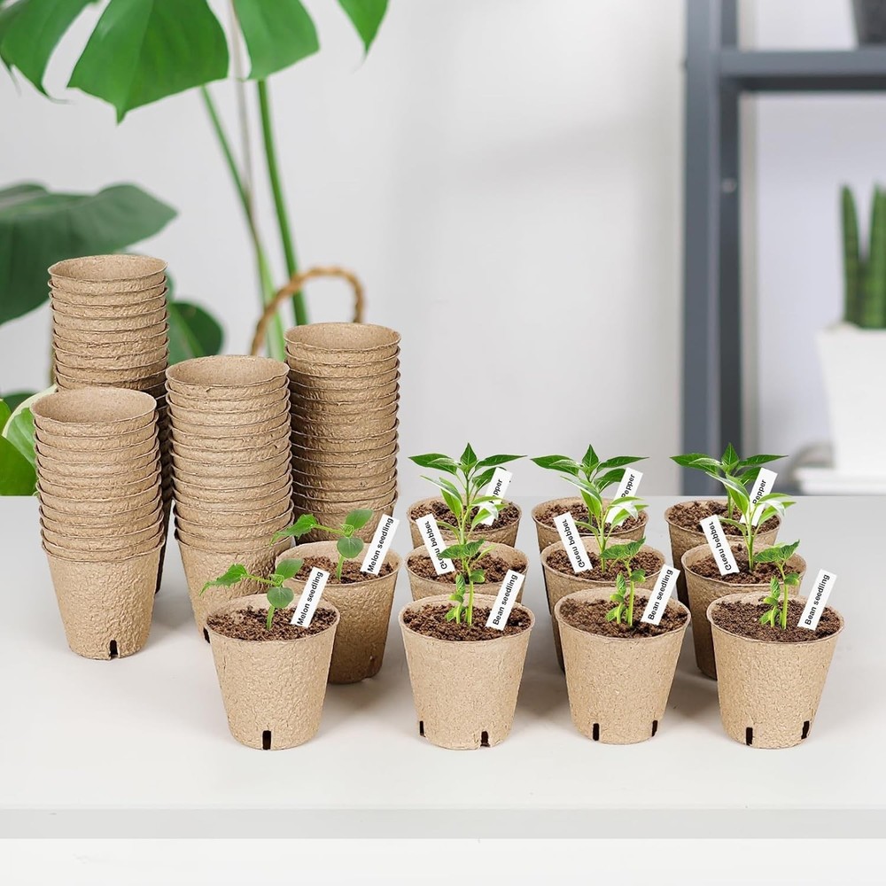 60 Pack Peat Pots 3.15in Biodegradable Seed Starter Pots with Labels