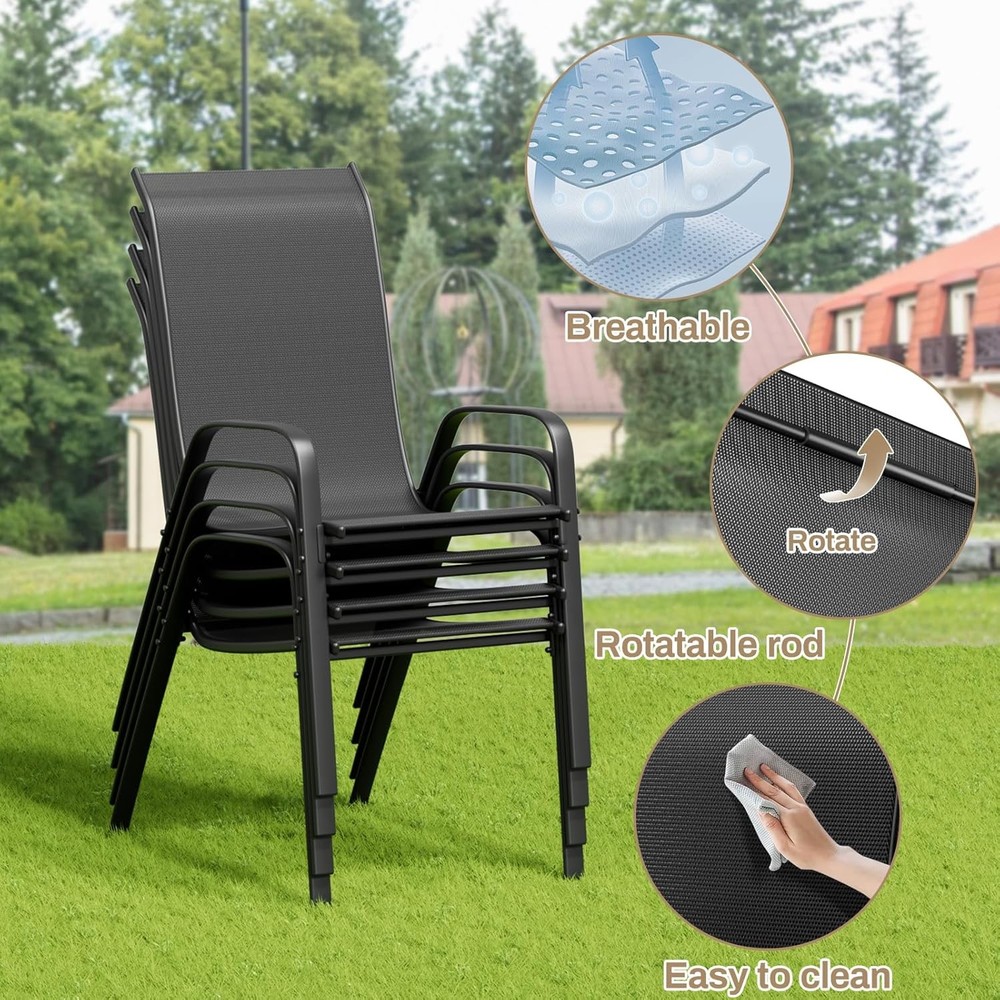 Outdoor Patio Dining Set with 4 Stackable Textilene Chairs and Square Table