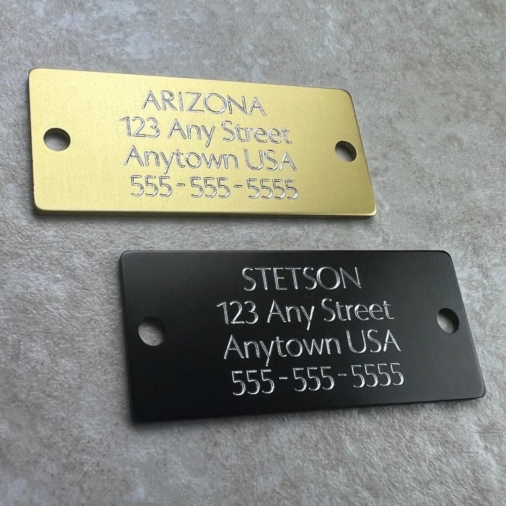 Custom Engraved Tags Personalized NAME PLATE ID Tags Black Gold Nameplate MEDIUM