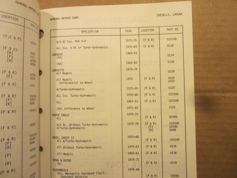 1975 Excel automotive universal joint catalog