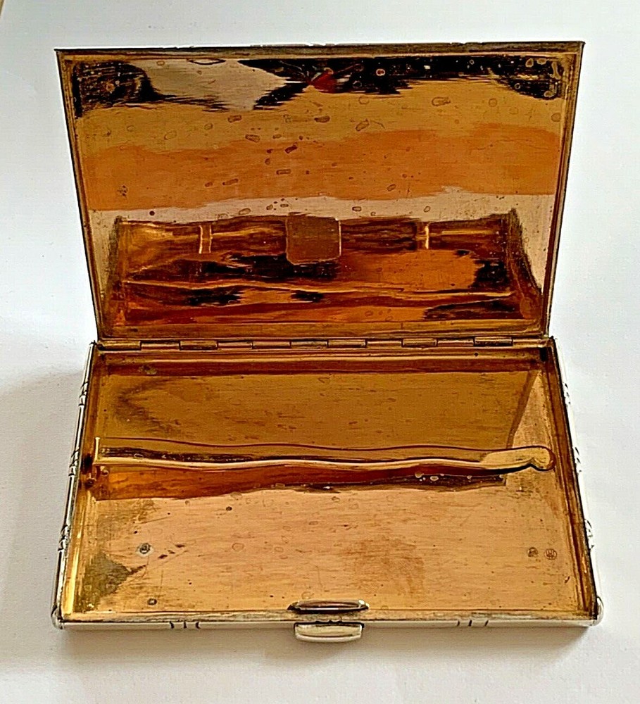 ANTIQUE 193 Gr. STERLING SILVER & GILDING MASSIVE CIGARETTE CASE