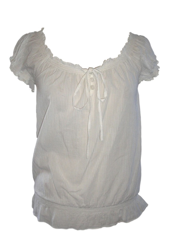 Adini 100% Cotton White Elastic Boho Peasant Blouse